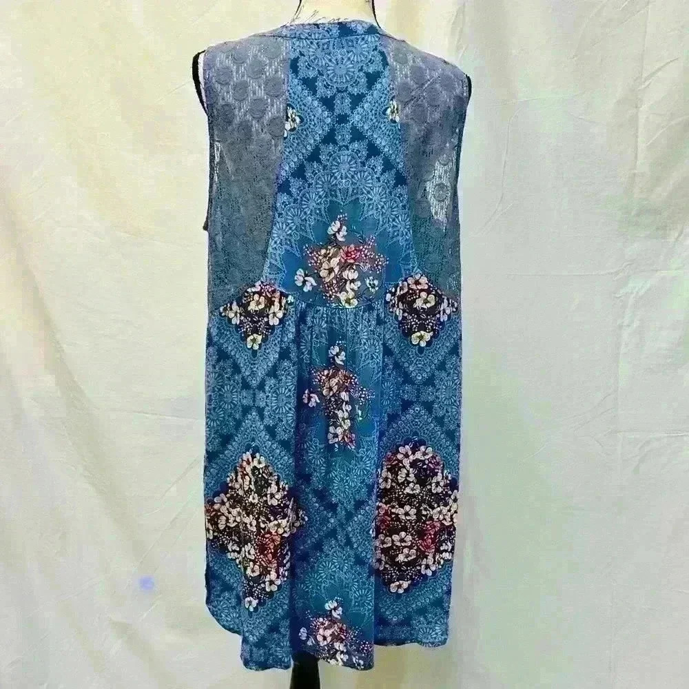 Fig and Flower Blue Floral Crochet Midi Sleeveless Women’s Dress Size XL - Picture 4 of 14